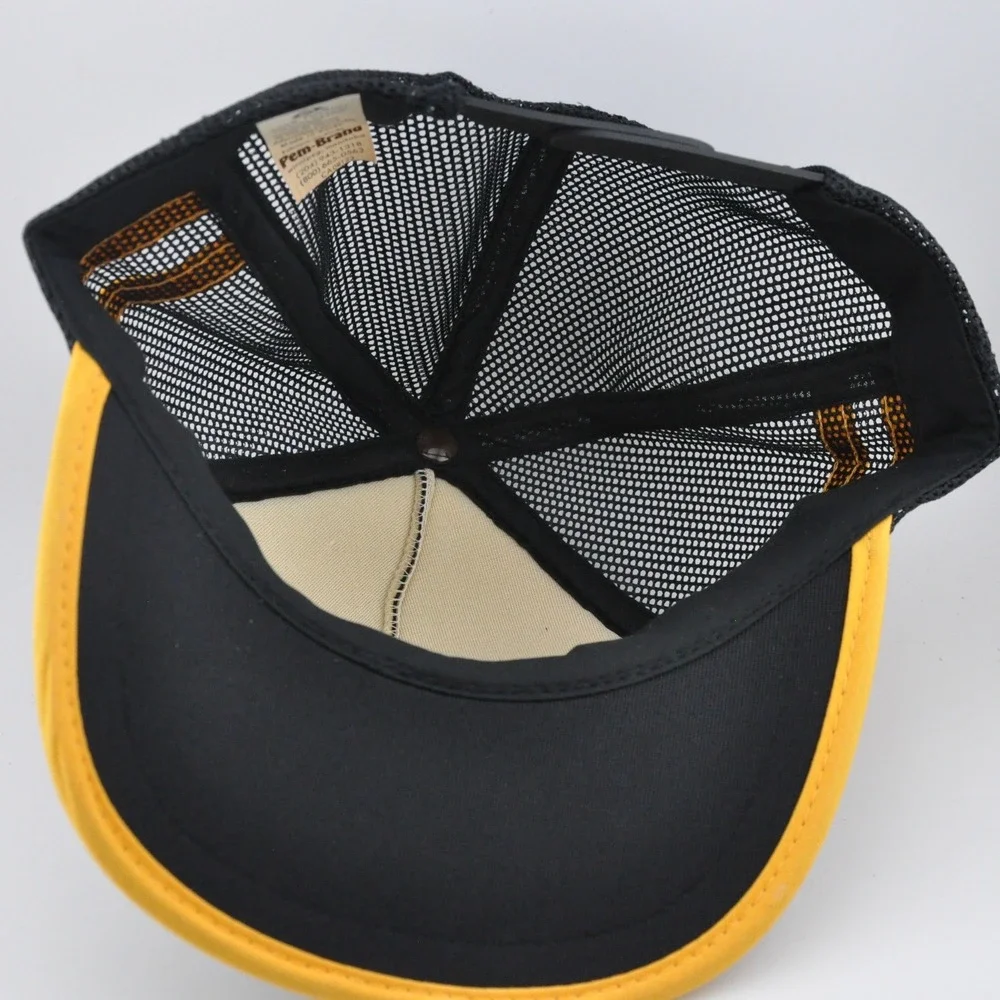 Pem-Brand Trucker Hat OSFM Black Yellow 3 Stripes Iron Workers Local 771 Vintage
